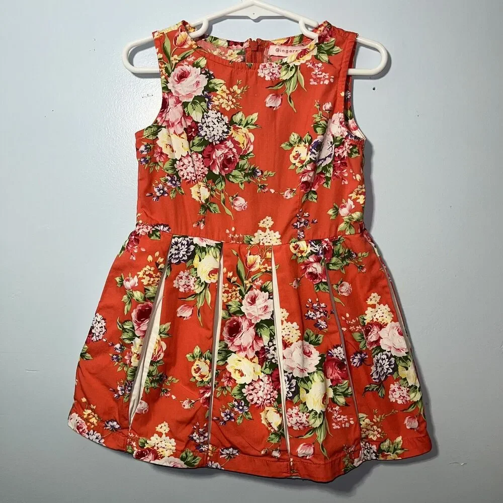Ginger Snaps Dress Girls Size 4 Floral Preppy Casual Pleated Knee Length
